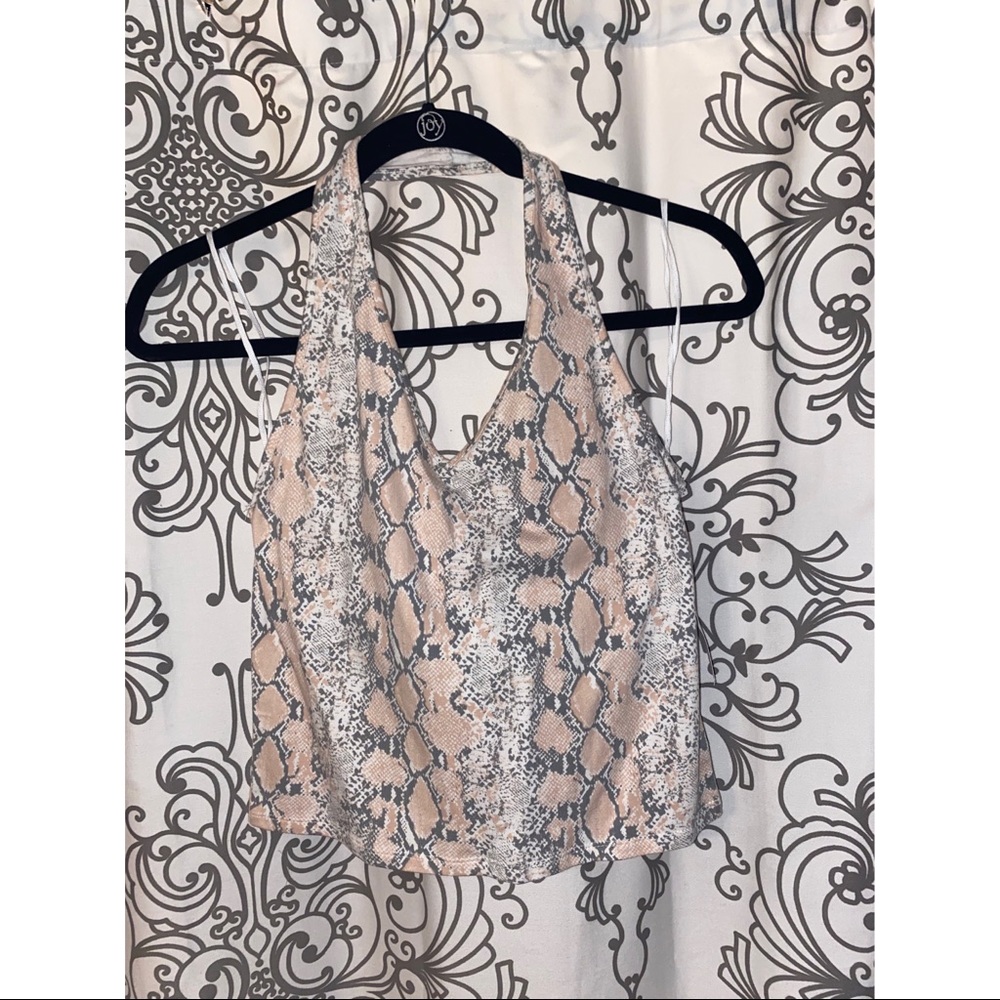 American Eagle snakeskin crop halter top